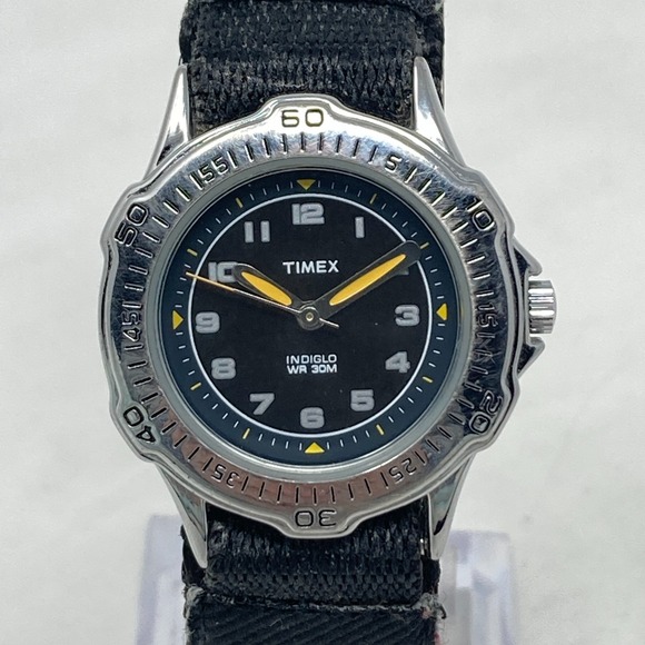 Timex Accessories - Timex Watch Women 28mm Silver Tone Black Indiglo Sport Nylon Band New Battery
